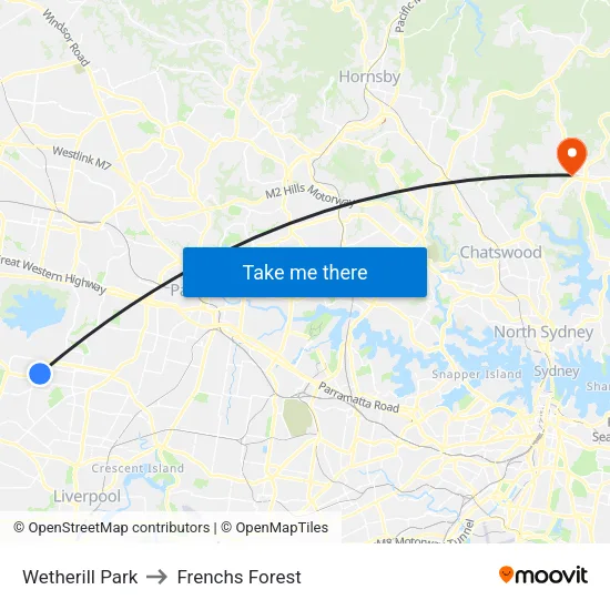 Wetherill Park to Frenchs Forest map