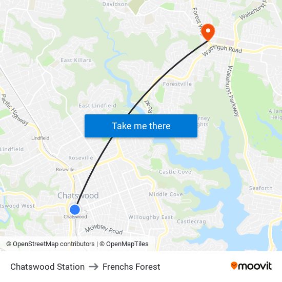 Chatswood Station to Frenchs Forest map