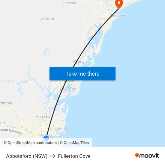 Abbotsford (NSW) to Fullerton Cove map