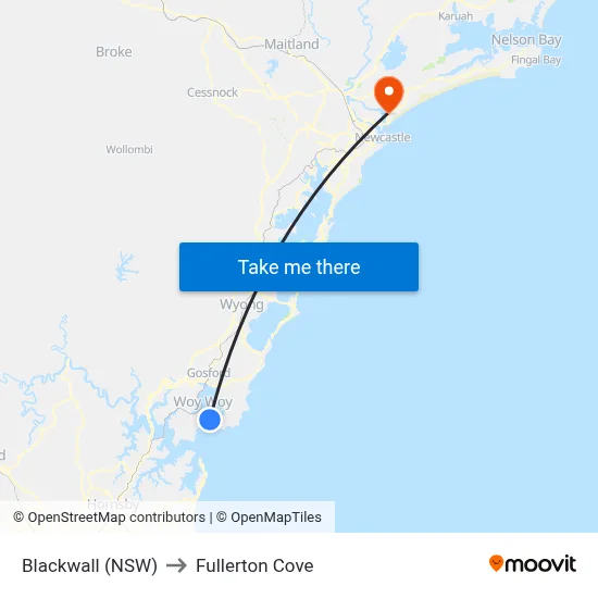 Blackwall (NSW) to Fullerton Cove map
