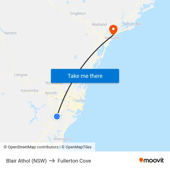 Blair Athol (NSW) to Fullerton Cove map