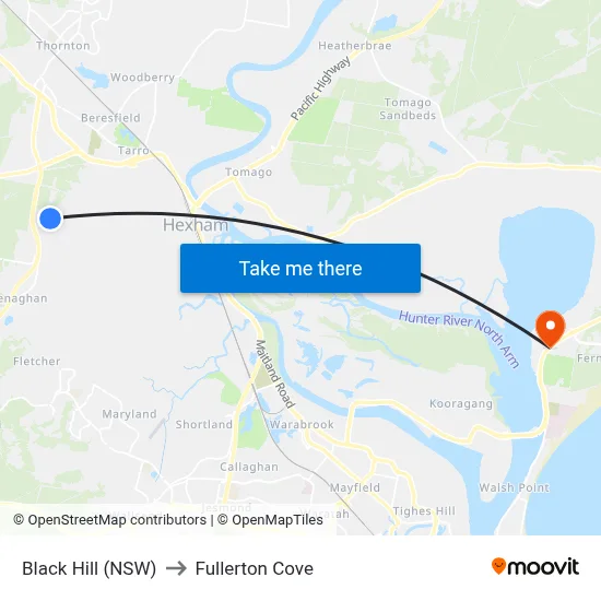 Black Hill (NSW) to Fullerton Cove map