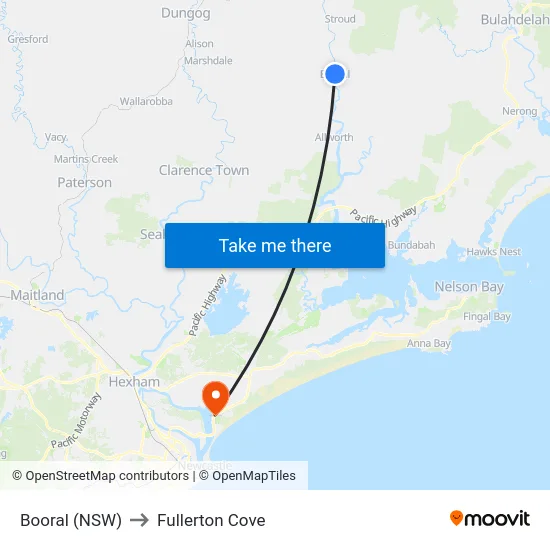 Booral (NSW) to Fullerton Cove map
