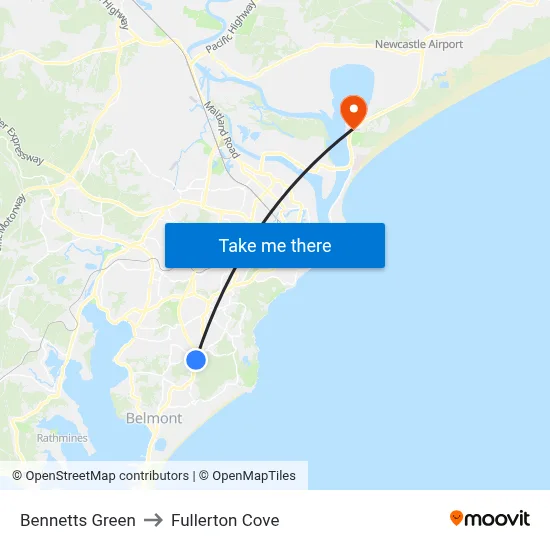 Bennetts Green to Fullerton Cove map