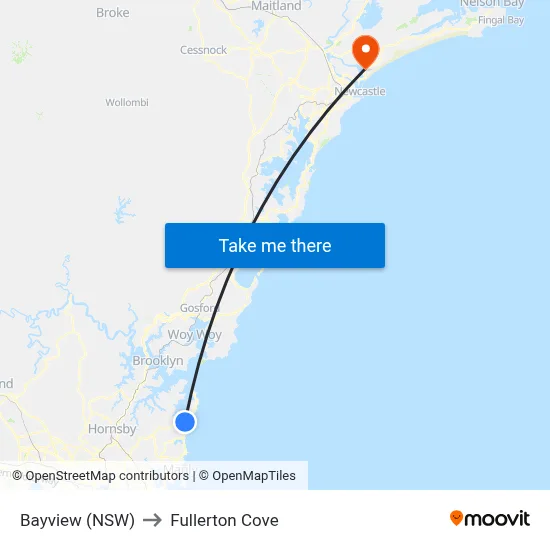 Bayview (NSW) to Fullerton Cove map