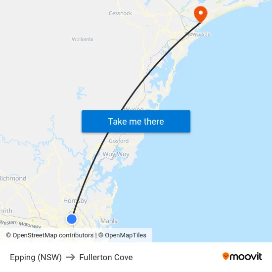 Epping (NSW) to Fullerton Cove map