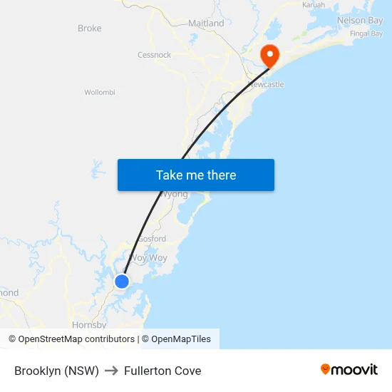 Brooklyn (NSW) to Fullerton Cove map