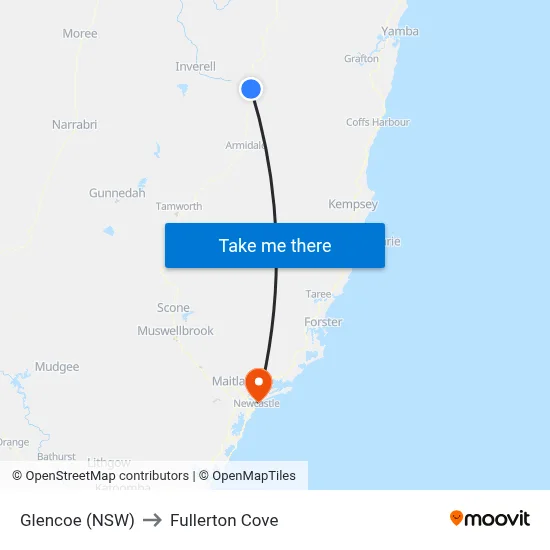 Glencoe (NSW) to Fullerton Cove map