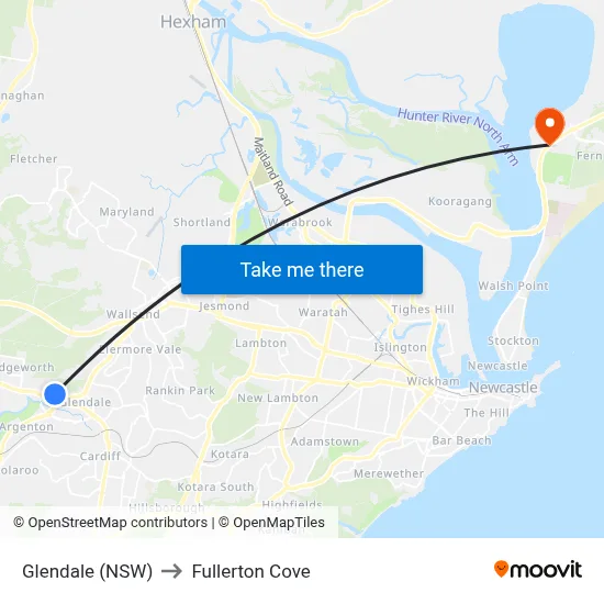 Glendale (NSW) to Fullerton Cove map