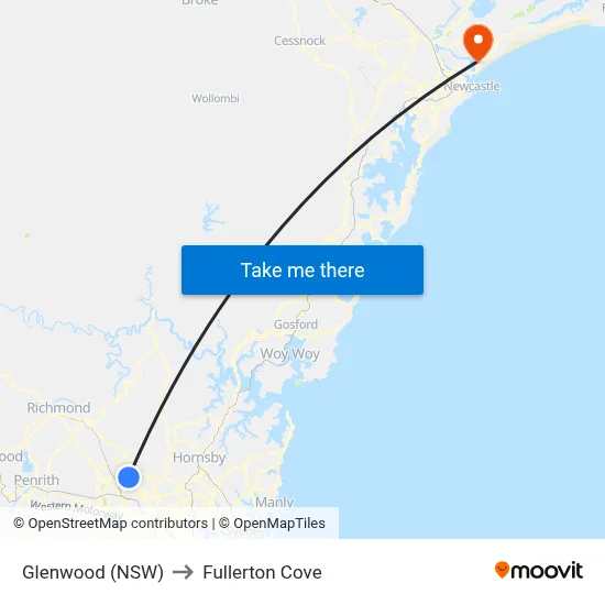 Glenwood (NSW) to Fullerton Cove map