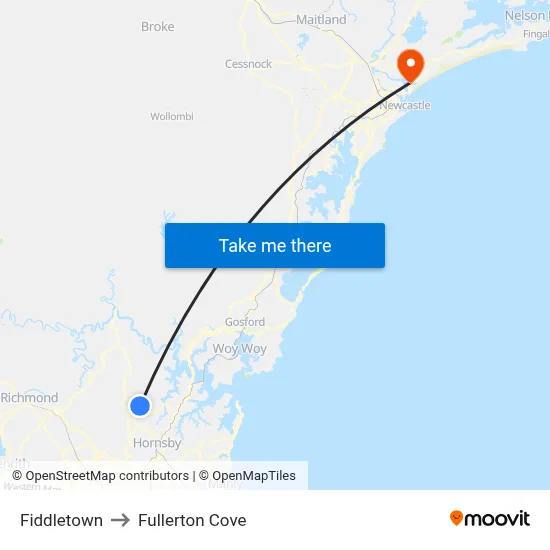 Fiddletown to Fullerton Cove map