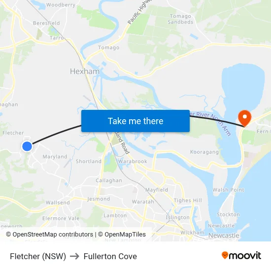 Fletcher (NSW) to Fullerton Cove map