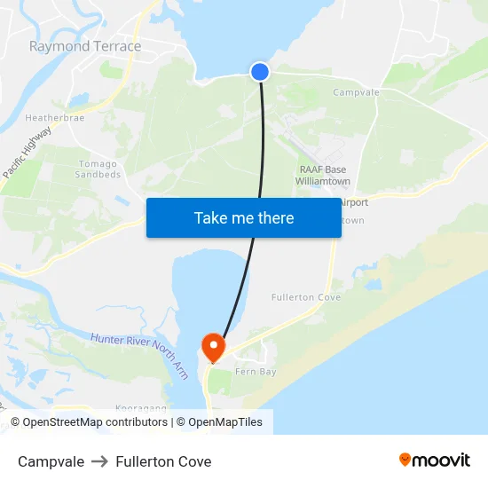 Campvale to Fullerton Cove map