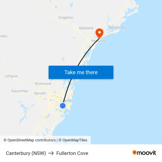 Canterbury (NSW) to Fullerton Cove map