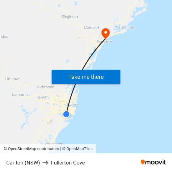 Carlton (NSW) to Fullerton Cove map