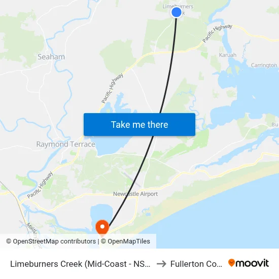 Limeburners Creek (Mid-Coast - NSW) to Fullerton Cove map