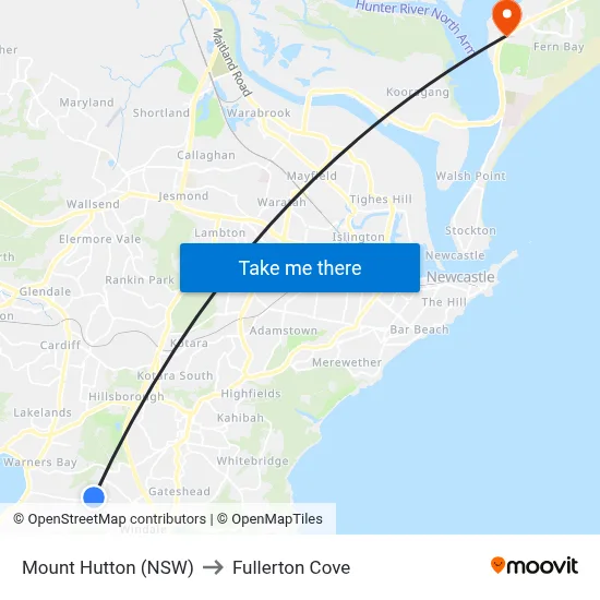 Mount Hutton (NSW) to Fullerton Cove map