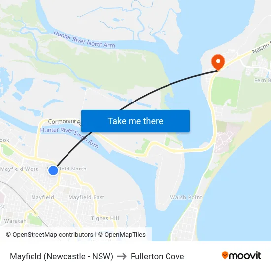 Mayfield (Newcastle - NSW) to Fullerton Cove map
