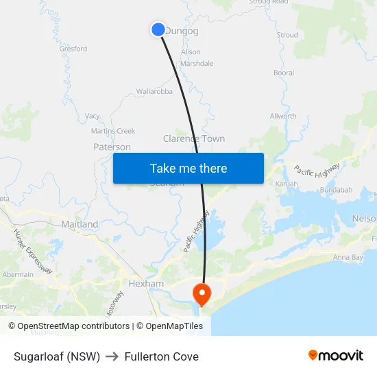 Sugarloaf (NSW) to Fullerton Cove map