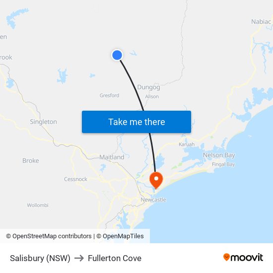 Salisbury (NSW) to Fullerton Cove map