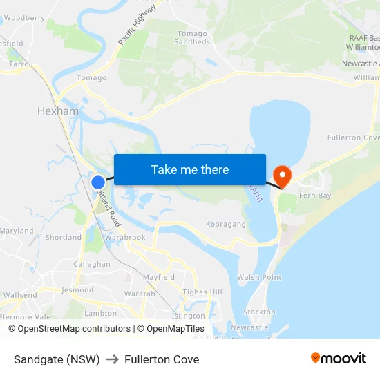 Sandgate (NSW) to Fullerton Cove map