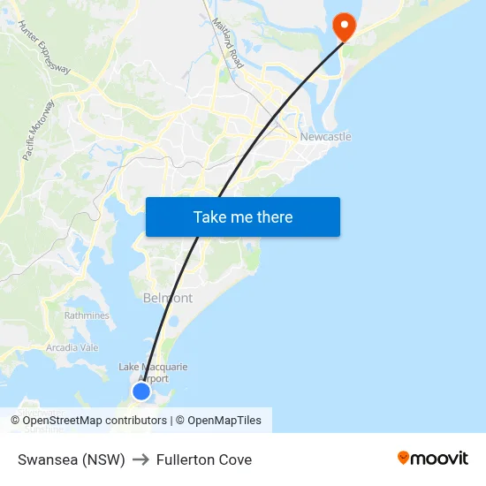 Swansea (NSW) to Fullerton Cove map