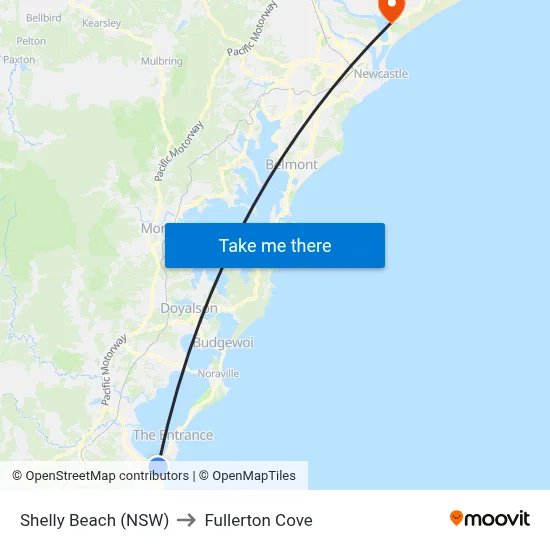 Shelly Beach (NSW) to Fullerton Cove map