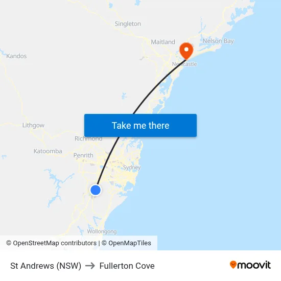 St Andrews (NSW) to Fullerton Cove map