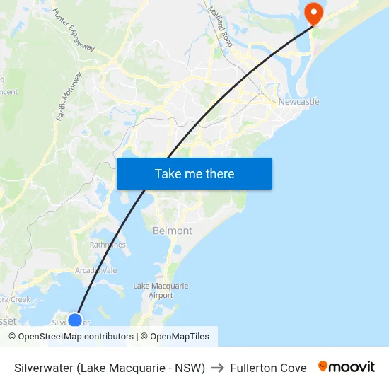 Silverwater (Lake Macquarie - NSW) to Fullerton Cove map