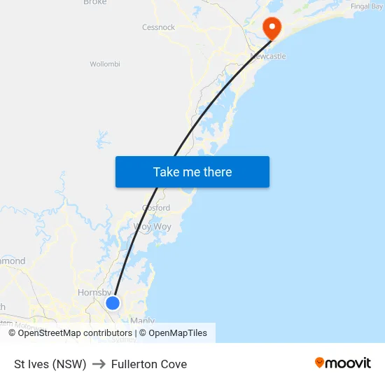 St Ives (NSW) to Fullerton Cove map