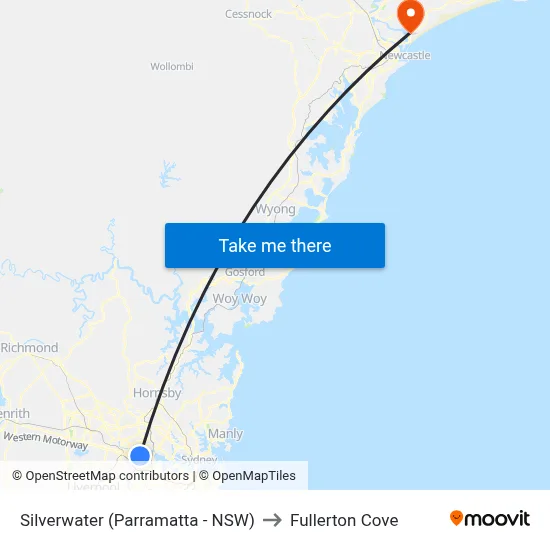 Silverwater (Parramatta - NSW) to Fullerton Cove map