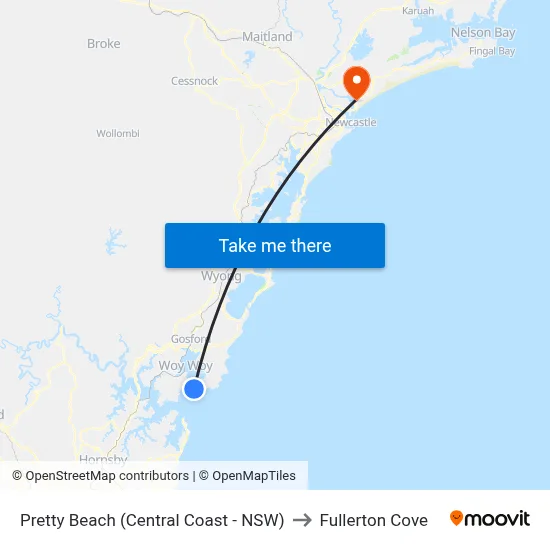 Pretty Beach (Central Coast - NSW) to Fullerton Cove map
