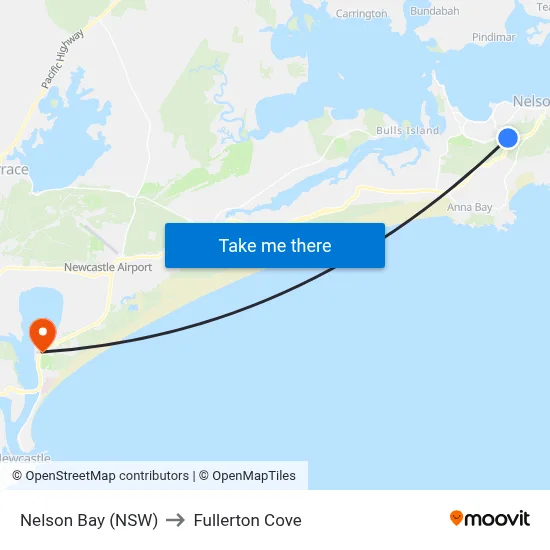 Nelson Bay (NSW) to Fullerton Cove map