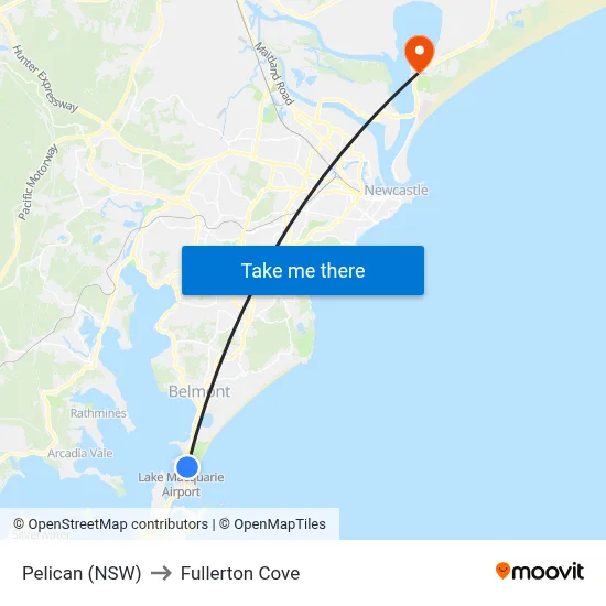 Pelican (NSW) to Fullerton Cove map