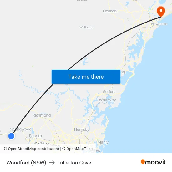 Woodford (NSW) to Fullerton Cove map
