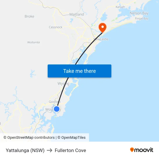 Yattalunga (NSW) to Fullerton Cove map