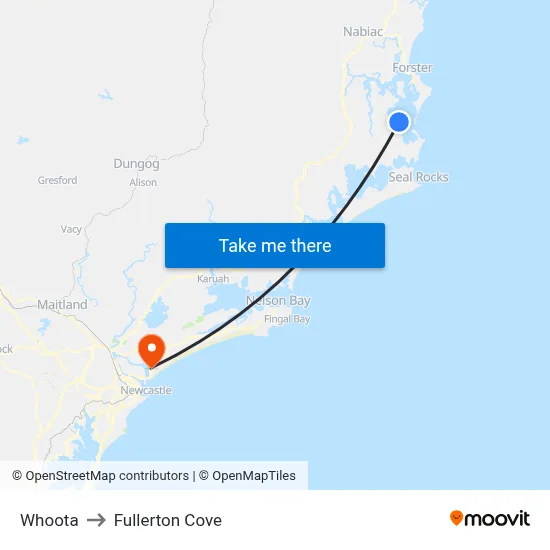 Whoota to Fullerton Cove map