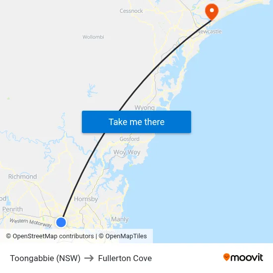 Toongabbie (NSW) to Fullerton Cove map