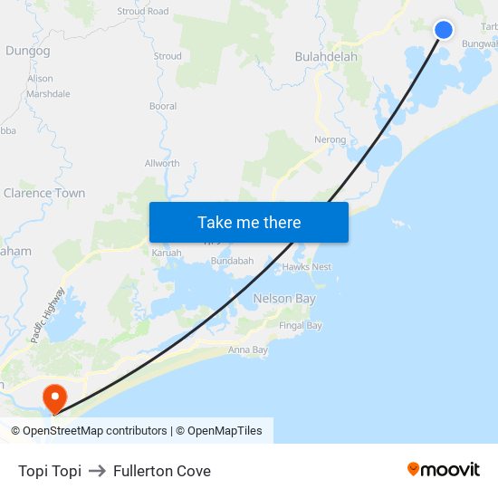 Topi Topi to Fullerton Cove map