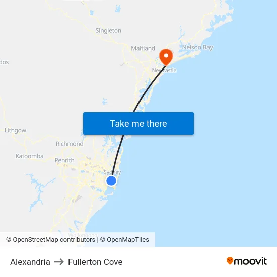 Alexandria to Fullerton Cove map