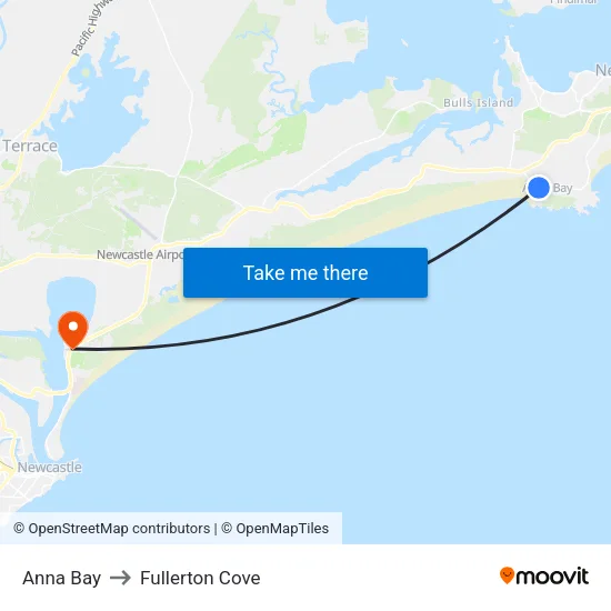 Anna Bay to Fullerton Cove map