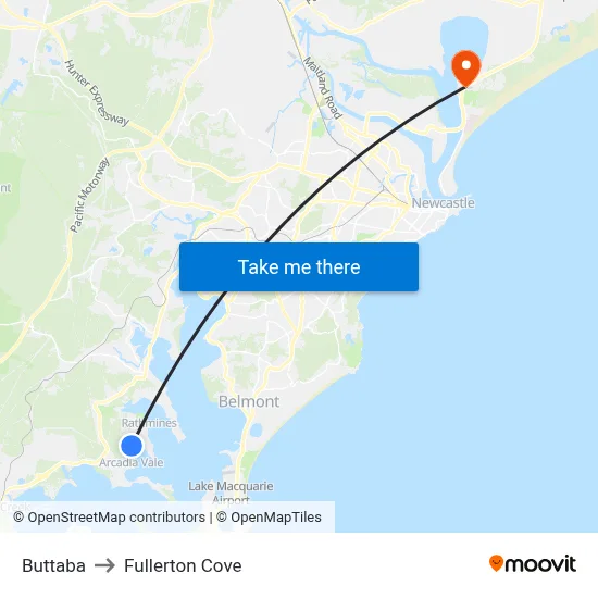 Buttaba to Fullerton Cove map