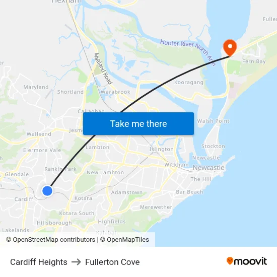 Cardiff Heights to Fullerton Cove map
