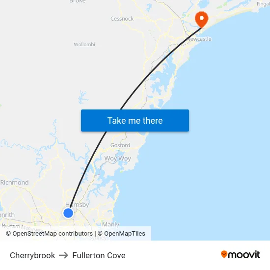 Cherrybrook to Fullerton Cove map