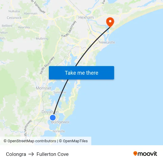Colongra to Fullerton Cove map