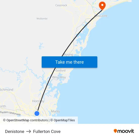 Denistone to Fullerton Cove map