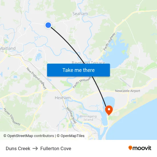 Duns Creek to Fullerton Cove map
