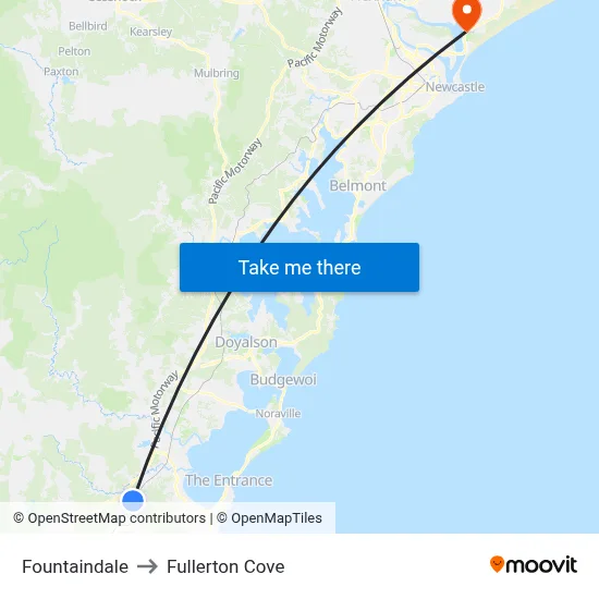 Fountaindale to Fullerton Cove map