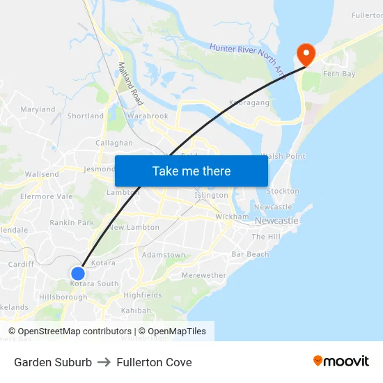 Garden Suburb to Fullerton Cove map