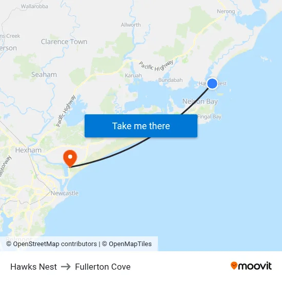 Hawks Nest to Fullerton Cove map